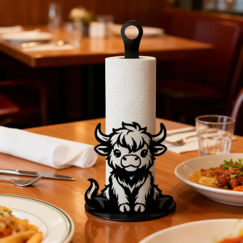 🐮 Elegant metal Highland cow-shaped toilet paper holder——Openwork wrought iron toilet paper holder