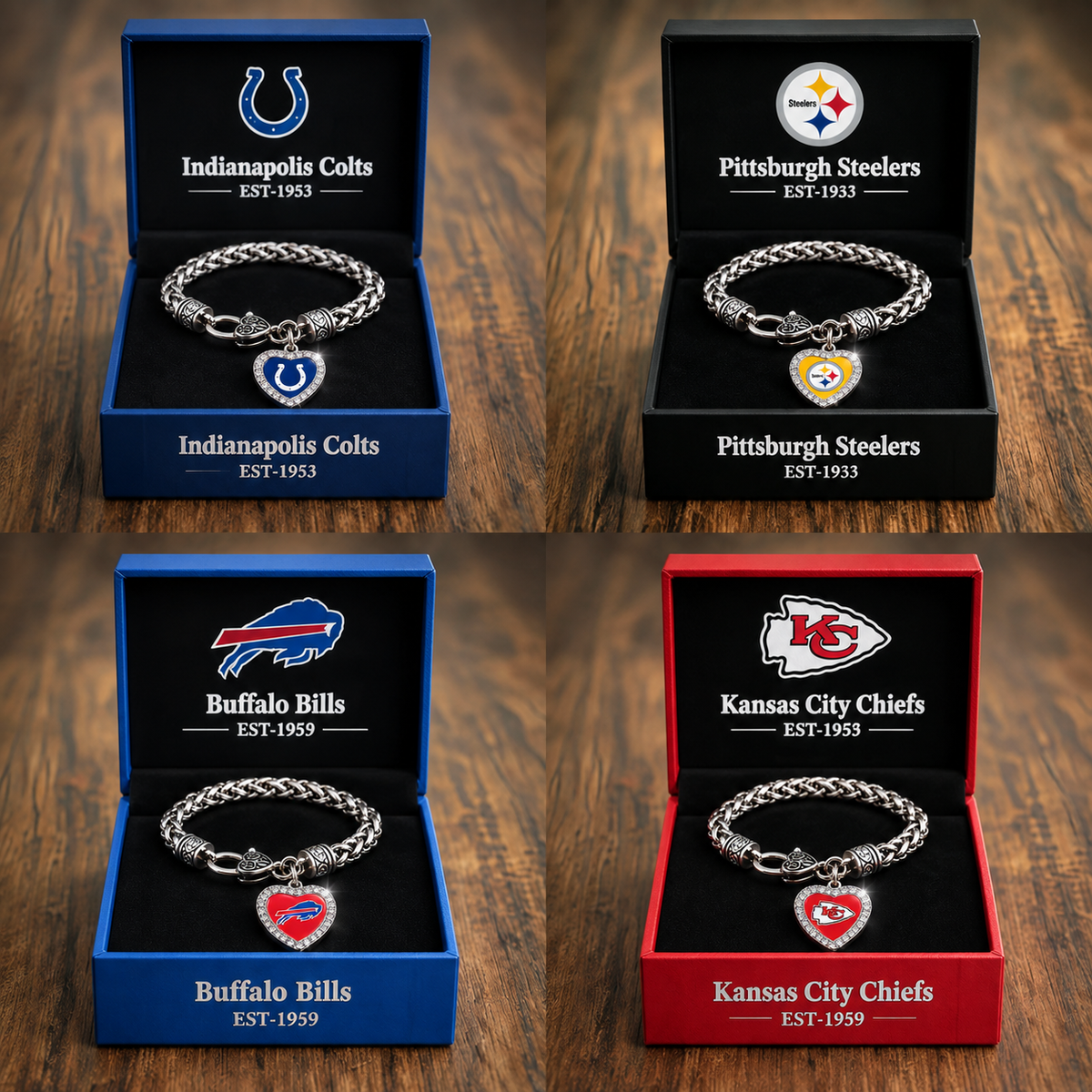 🏈 NFL 32-Team Heart-Charm Chunky Twisted Chain Bracelet 💖📿