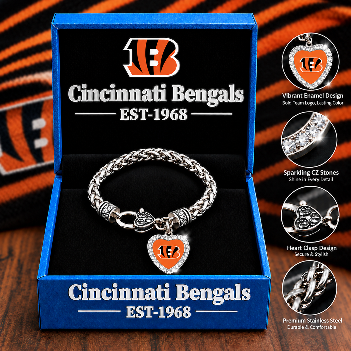 🏈 NFL 32-Team Heart-Charm Chunky Twisted Chain Bracelet 💖📿