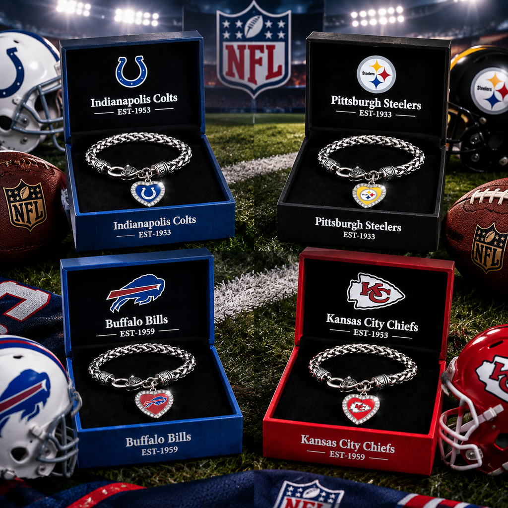 🏈 NFL 32-Team Heart-Charm Chunky Twisted Chain Bracelet 💖📿