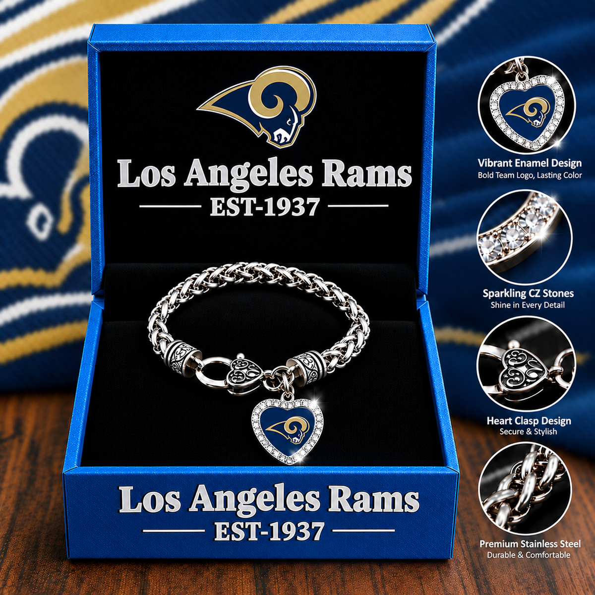 🏈 NFL 32-Team Heart-Charm Chunky Twisted Chain Bracelet 💖📿