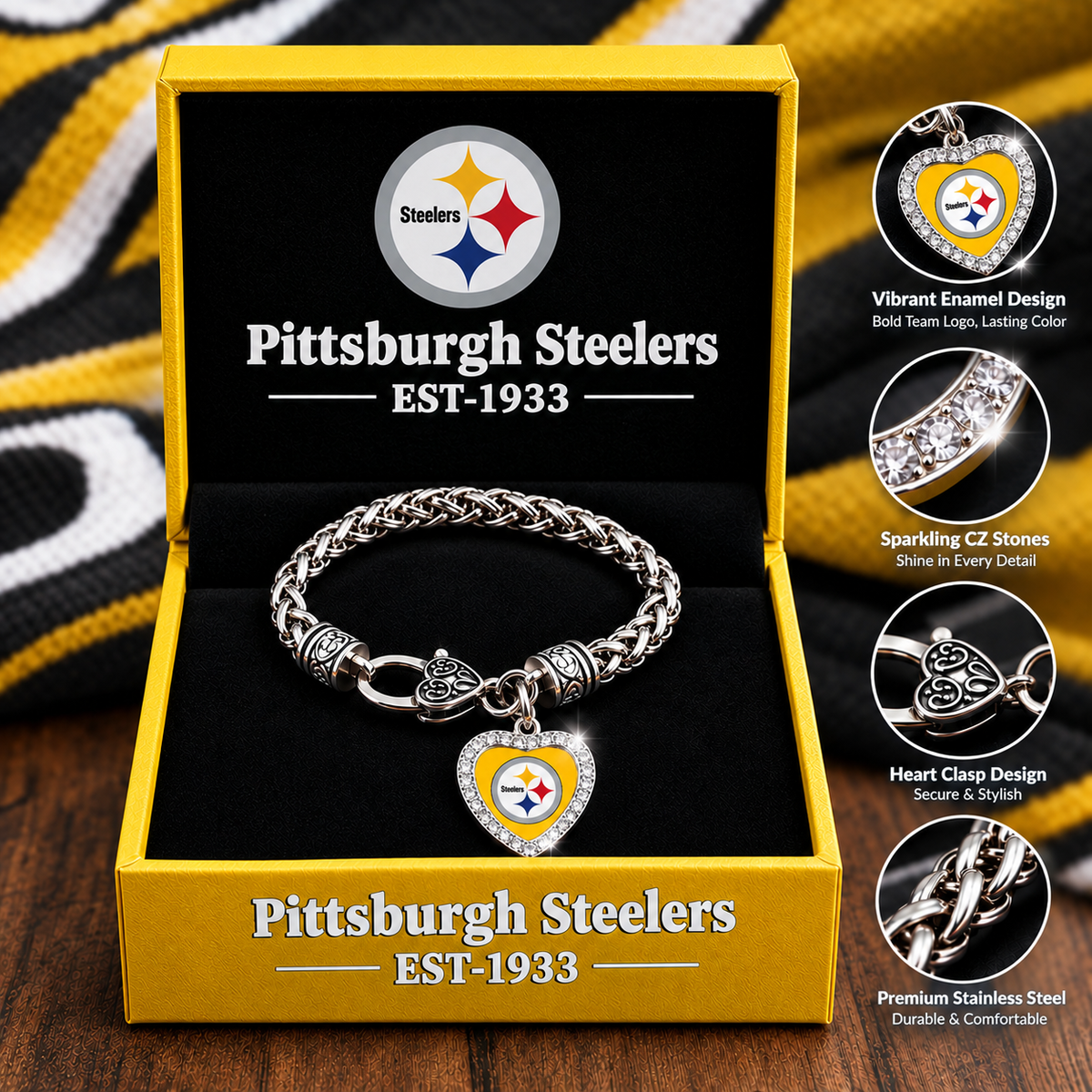 🏈 NFL 32-Team Heart-Charm Chunky Twisted Chain Bracelet 💖📿