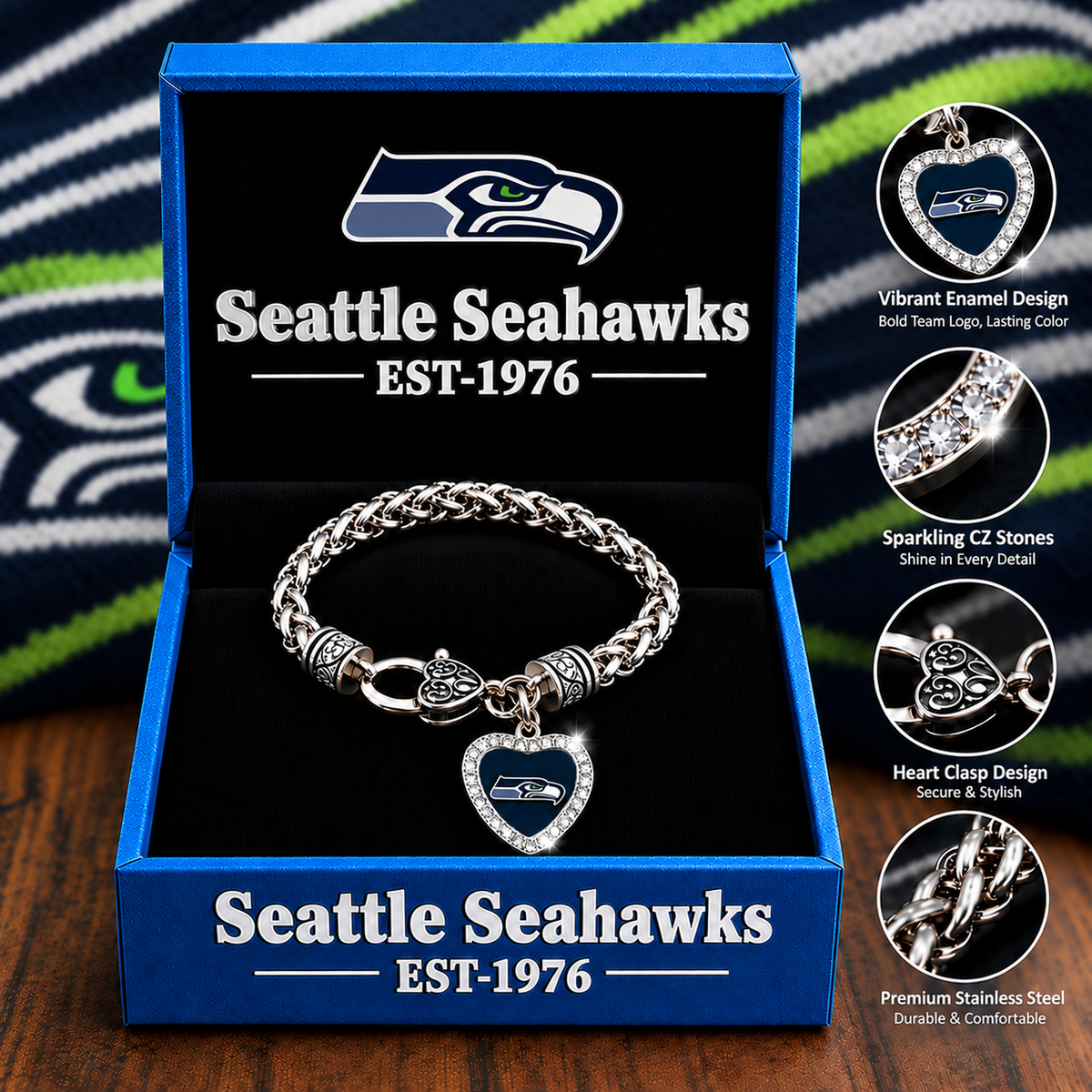 🏈 NFL 32-Team Heart-Charm Chunky Twisted Chain Bracelet 💖📿