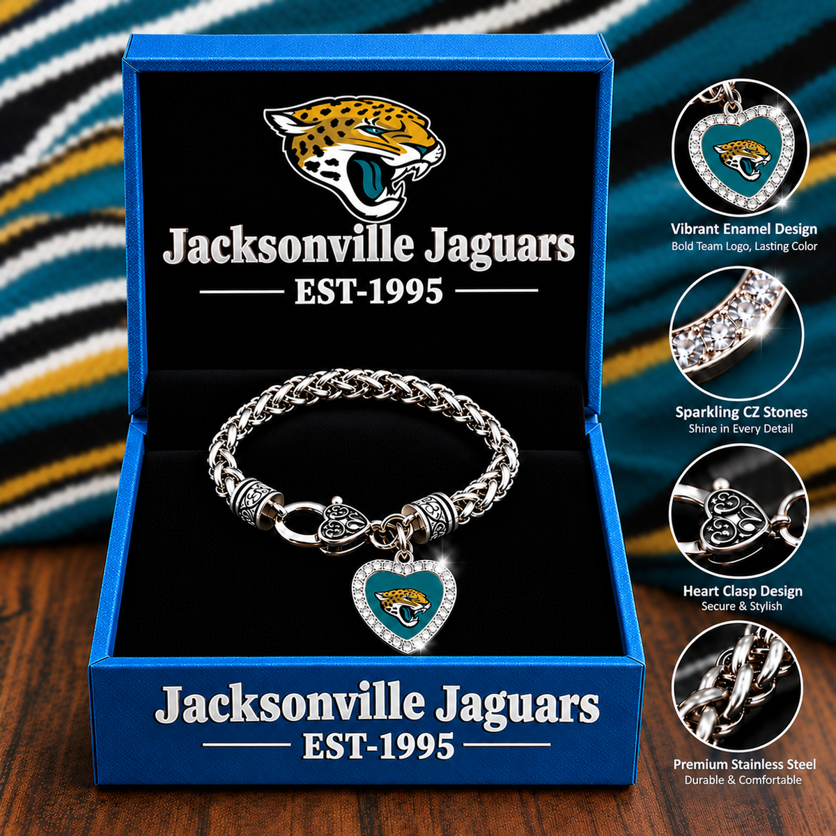 🏈 NFL 32-Team Heart-Charm Chunky Twisted Chain Bracelet 💖📿