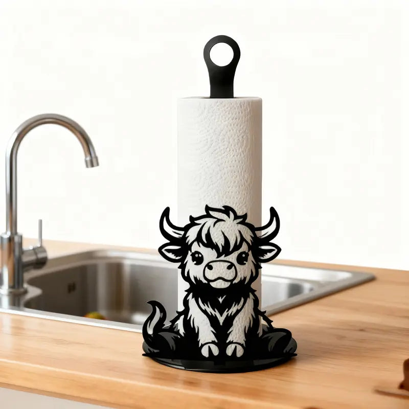 🐮 Elegant metal Highland cow-shaped toilet paper holder——Openwork wrought iron toilet paper holder