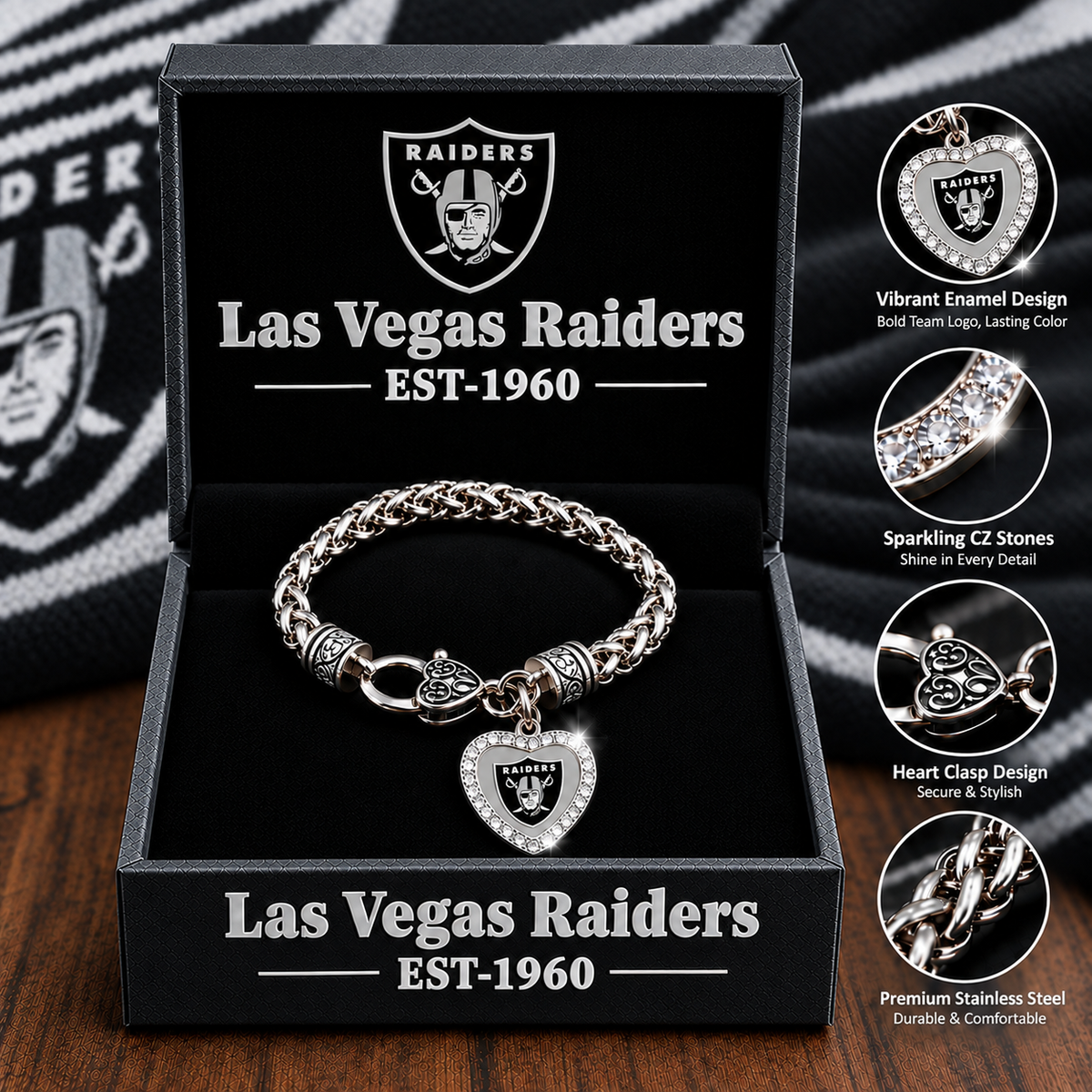 🏈 NFL 32-Team Heart-Charm Chunky Twisted Chain Bracelet 💖📿