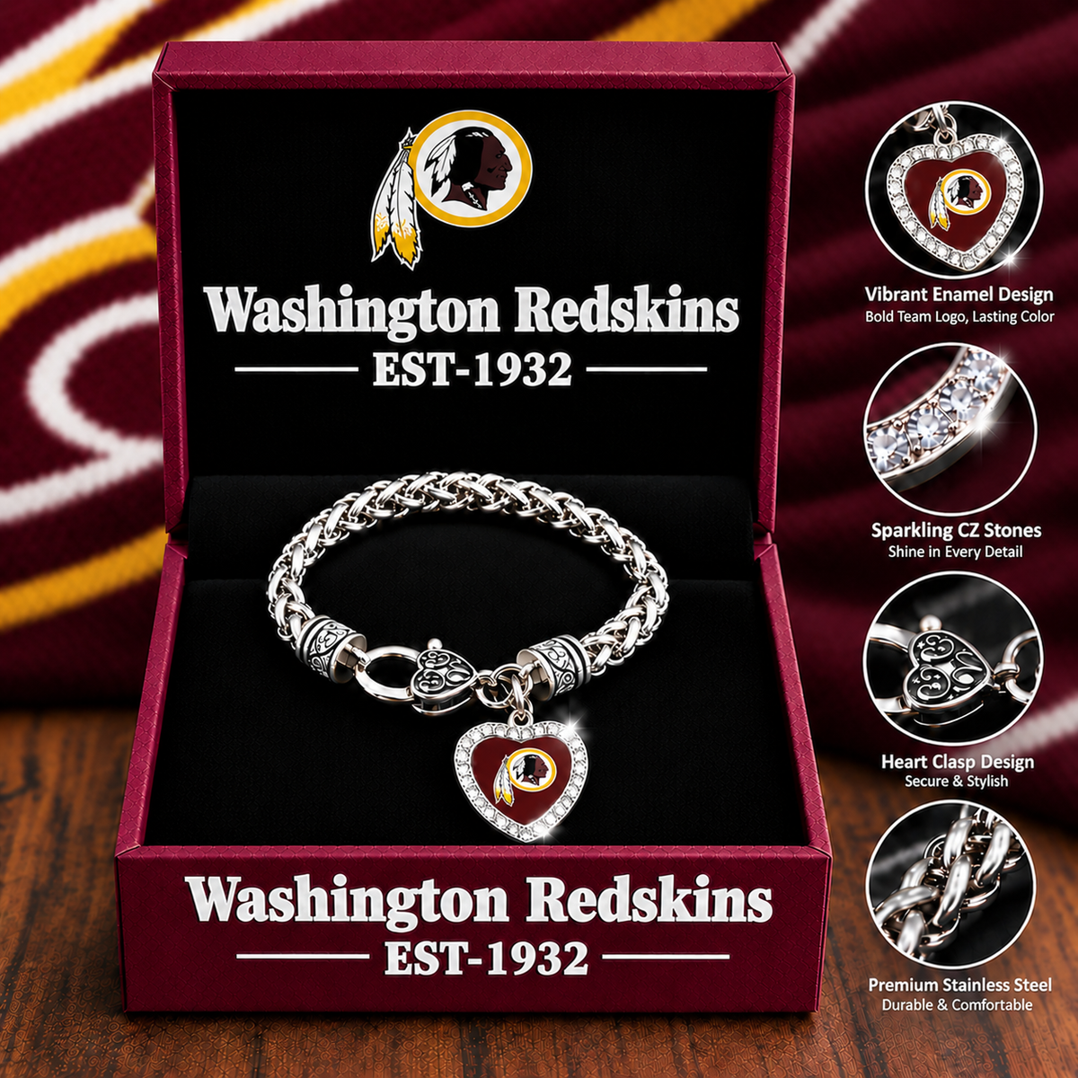 🏈 NFL 32-Team Heart-Charm Chunky Twisted Chain Bracelet 💖📿