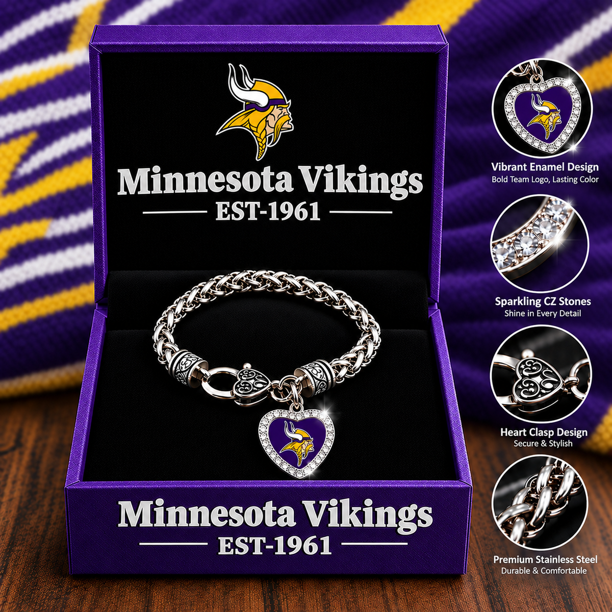 🏈 NFL 32-Team Heart-Charm Chunky Twisted Chain Bracelet 💖📿
