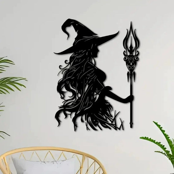 🧙 Black Metal Witch-Themed Wall Decor