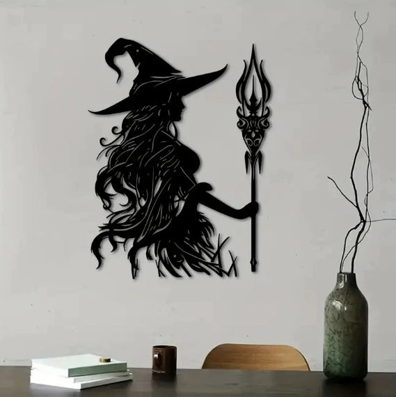 🧙 Black Metal Witch-Themed Wall Decor