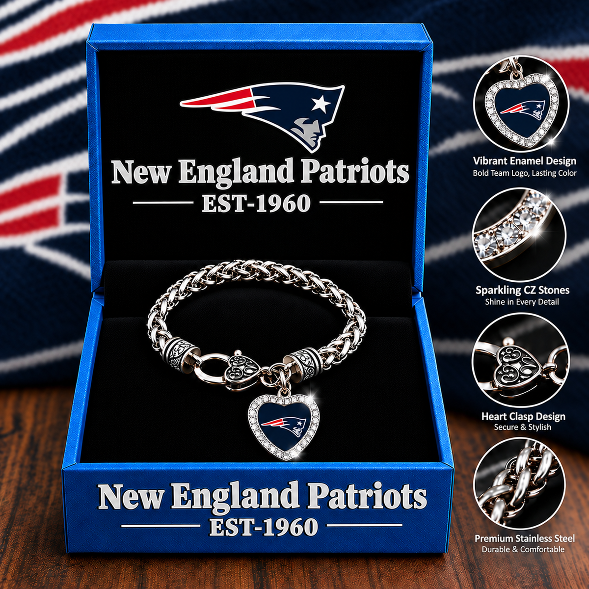 🏈 NFL 32-Team Heart-Charm Chunky Twisted Chain Bracelet 💖📿