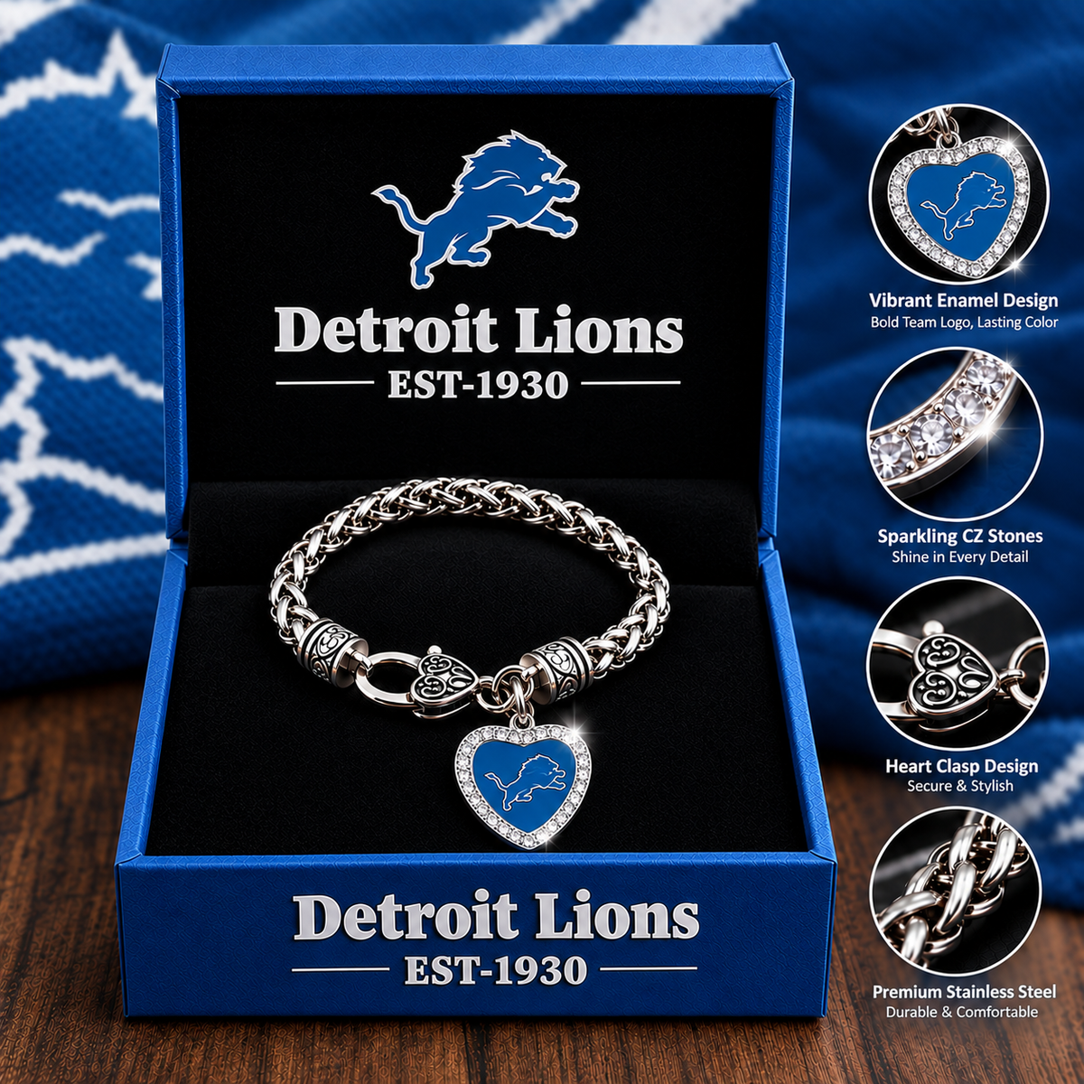 🏈 NFL 32-Team Heart-Charm Chunky Twisted Chain Bracelet 💖📿