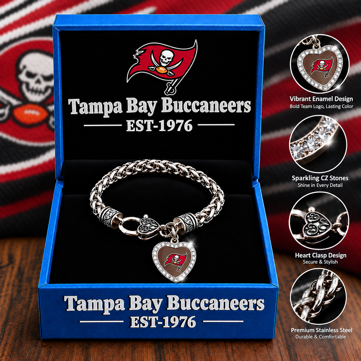 🏈 NFL 32-Team Heart-Charm Chunky Twisted Chain Bracelet 💖📿