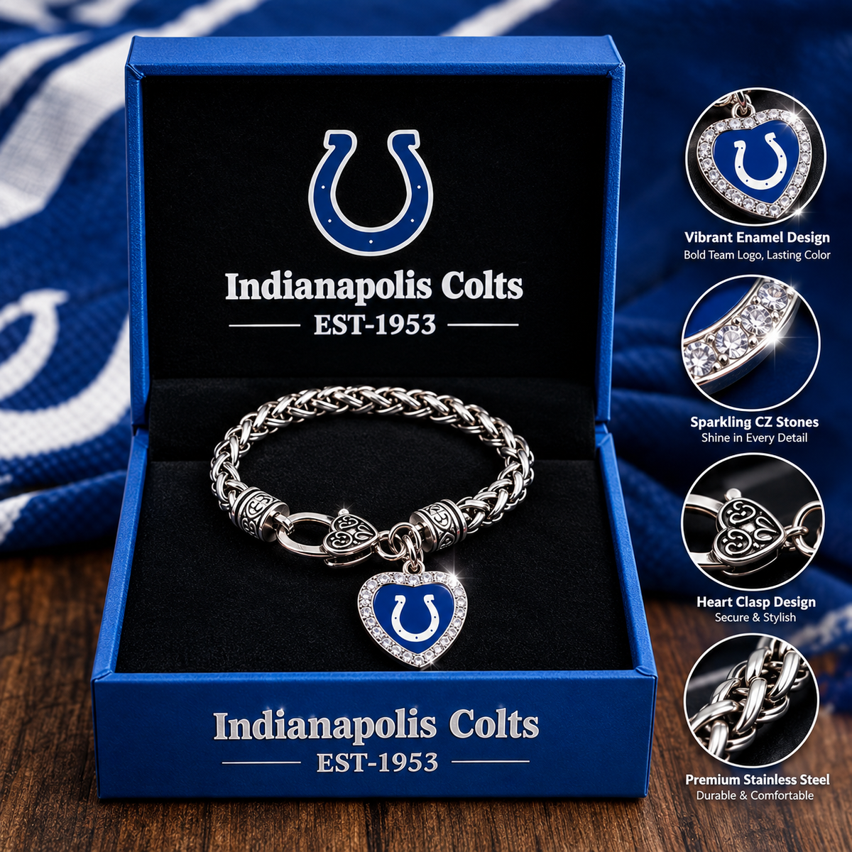 🏈 NFL 32-Team Heart-Charm Chunky Twisted Chain Bracelet 💖📿
