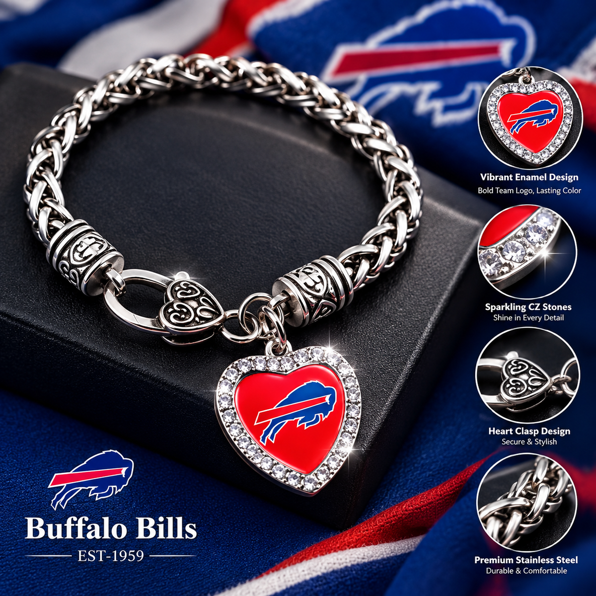 🏈 NFL 32-Team Heart-Charm Chunky Twisted Chain Bracelet 💖📿