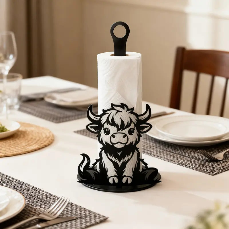 🐮 Elegant metal Highland cow-shaped toilet paper holder——Openwork wrought iron toilet paper holder
