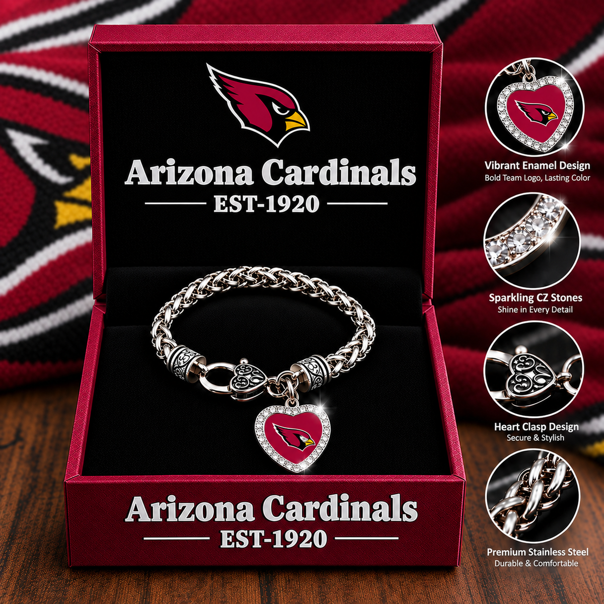 🏈 NFL 32-Team Heart-Charm Chunky Twisted Chain Bracelet 💖📿
