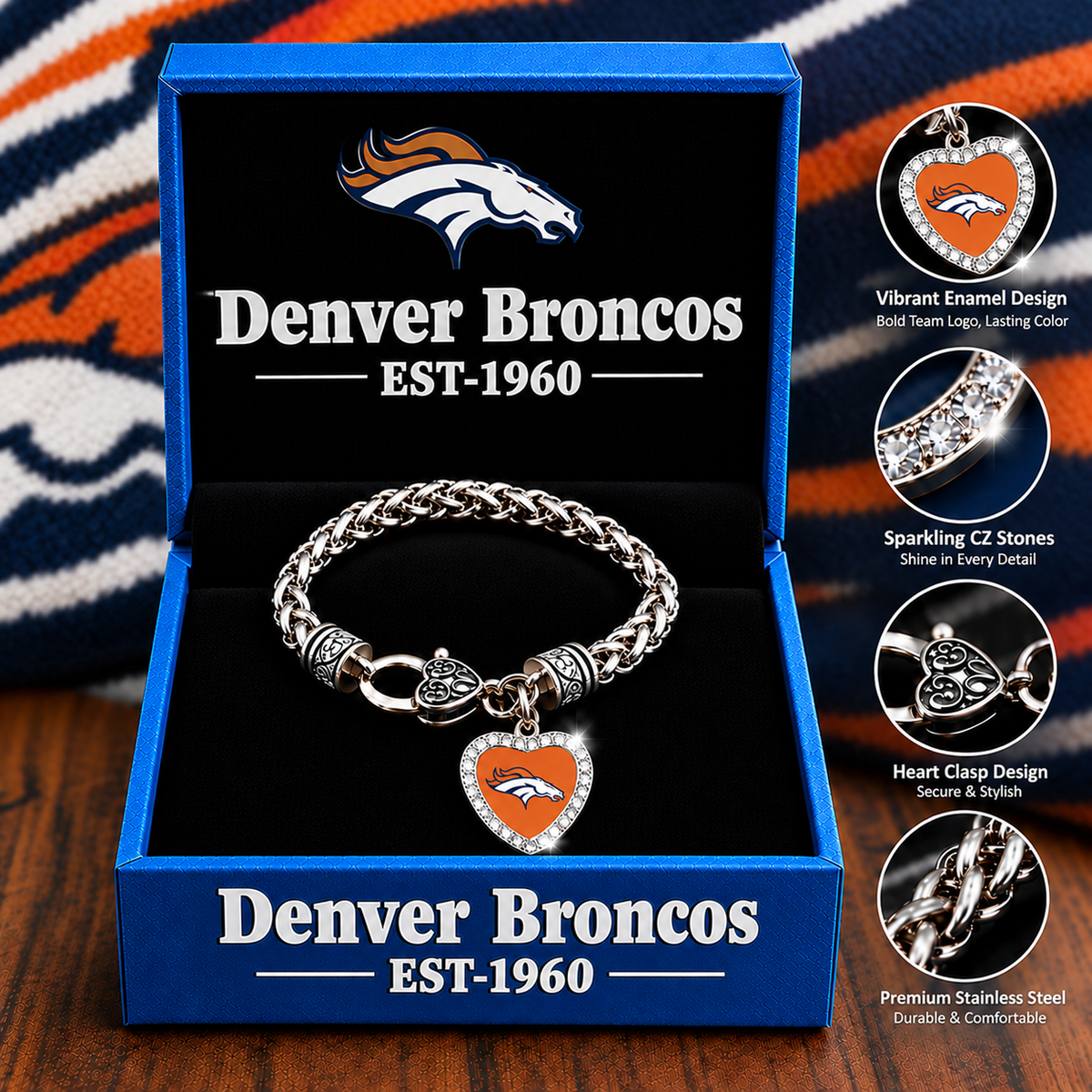 🏈 NFL 32-Team Heart-Charm Chunky Twisted Chain Bracelet 💖📿