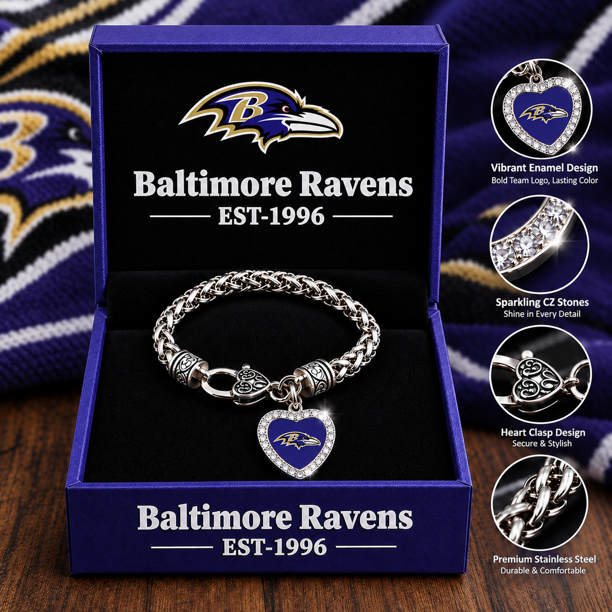 🏈 NFL 32-Team Heart-Charm Chunky Twisted Chain Bracelet 💖📿