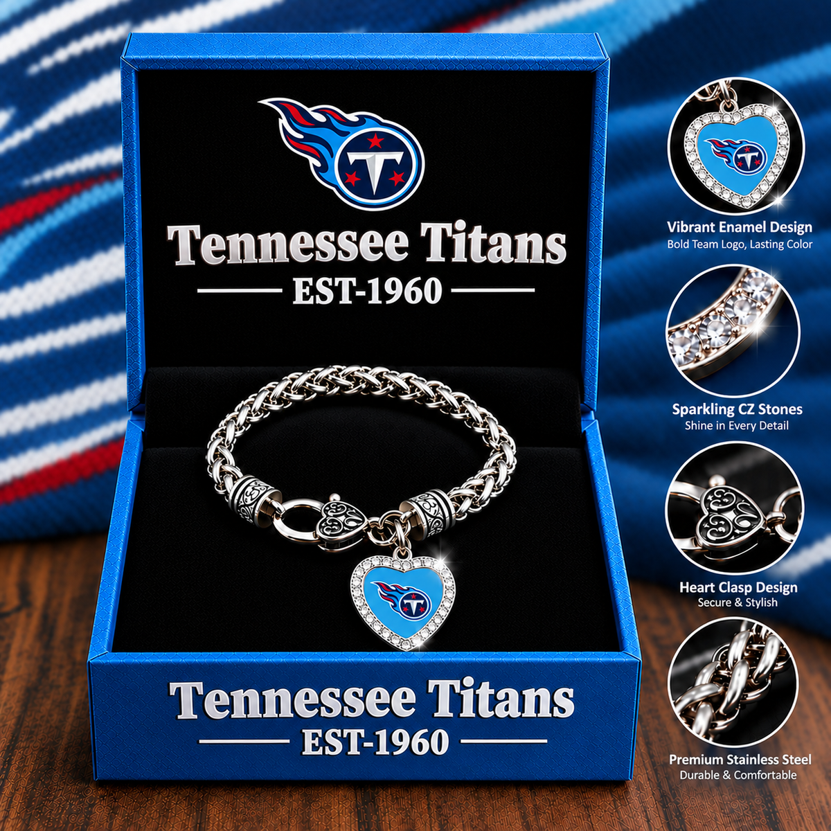 🏈 NFL 32-Team Heart-Charm Chunky Twisted Chain Bracelet 💖📿